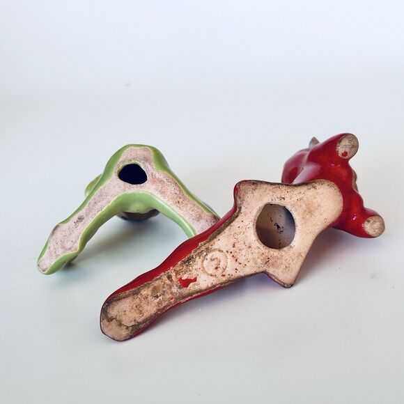 VTG (Gilner Pottery?) Green Red Ceramic Pixie Elf Elves Lot Christmas Retro - Picture 5 of 6